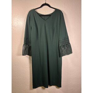 Talbots Dark Green Sheath Dress 18‎ Crocheted Lace Long Sleeves Holiday Office